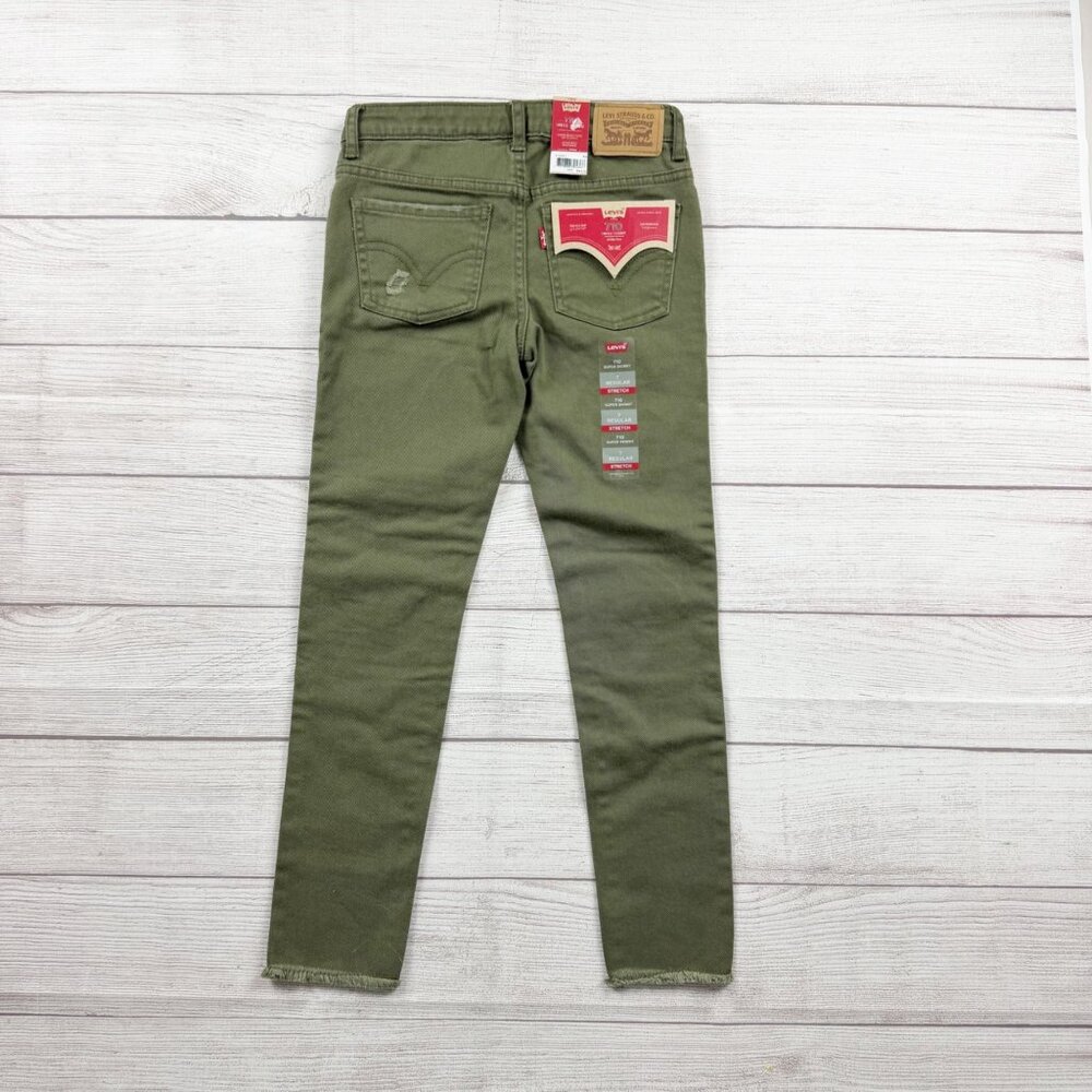 Levi’s Girls Super Skinny Jeans Regular Olive Green Distressed Stretch NWT 7 - Picture 4 of 5